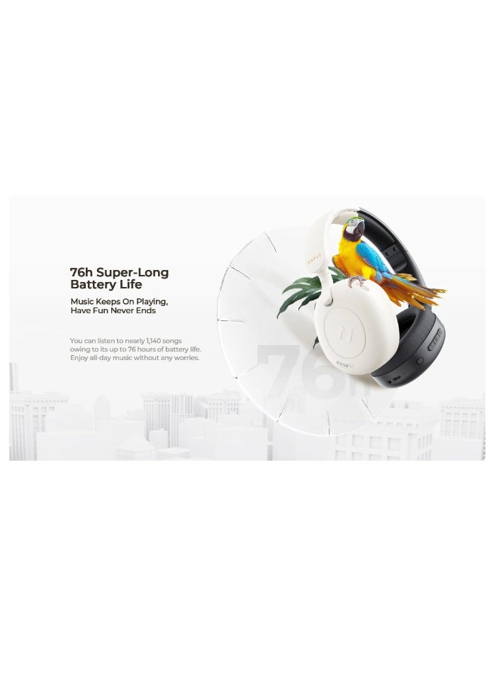 havit - Havit Wireless Noise Canceling Headphones Beige H655BT - Image 1
