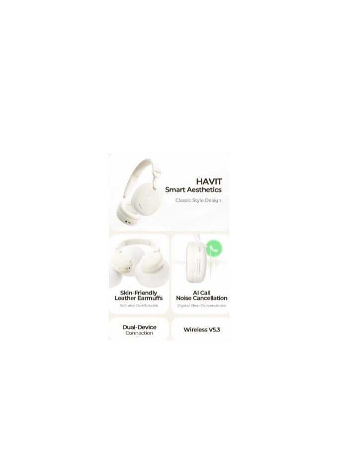 havit - Havit Wireless Noise Canceling Headphones Beige H655BT - Image 1