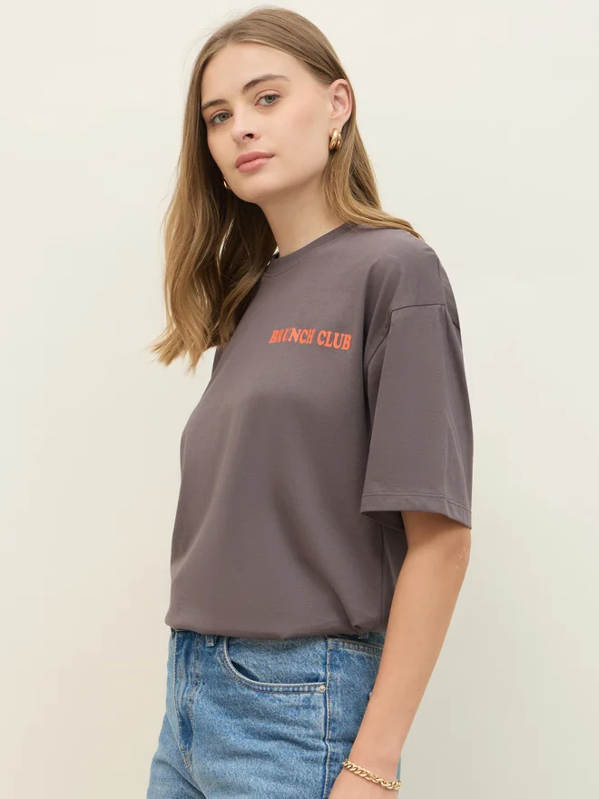 Styli Styli Brunch Club Graphic Short Sleeve Oversized T-Shirt