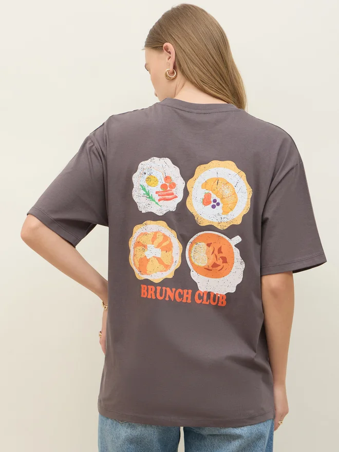 Styli Styli Brunch Club Graphic Short Sleeve Oversized T-Shirt