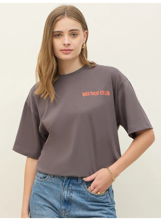 Styli Styli Brunch Club Graphic Short Sleeve Oversized T-Shirt