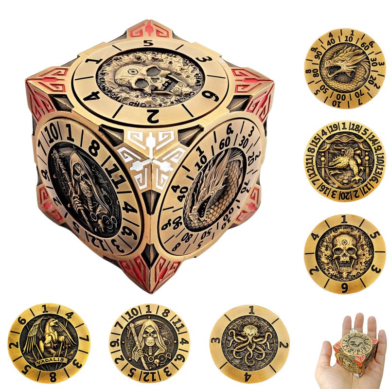 FLUEFOWL DND Spinner Dice Metal Dice Set with 3D Relief for DND Gifts Polyhedral Roleplaying Game Dice Fantasy DD Tabletop RPG Accessories for DM Player Ancient Gold - Image 3