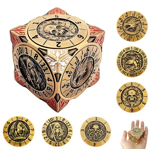 FLUEFOWL DND Spinner Dice Metal Dice Set with 3D Relief for DND Gifts Polyhedral Roleplaying Game Dice Fantasy DD Tabletop RPG Accessories for DM Player Ancient Gold - Image 1