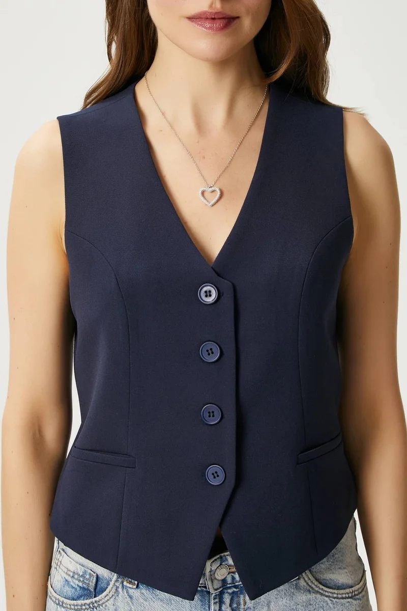 Ritnice Women's Style Navy Blue Lined Woven Vest