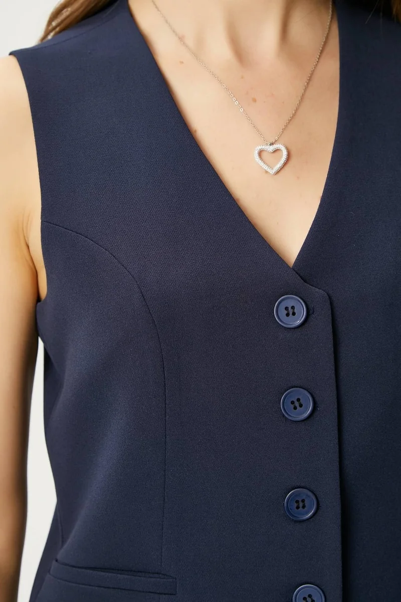 Ritnice Women's Style Navy Blue Lined Woven Vest