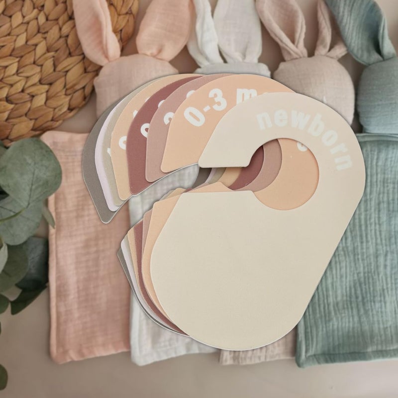 eoscasely Baby Closet Divider, Baby Wardrobe Organizer, Double-Sided Design, Nursery Decor Clothes Hanger Dividers for Sorting 8 Sizes from Newborn to 12+ Months (Earth stone) - Image 4