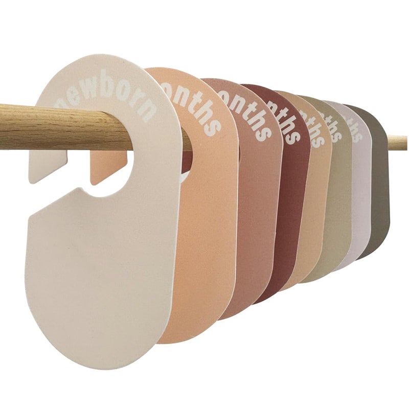 eoscasely Baby Closet Divider, Baby Wardrobe Organizer, Double-Sided Design, Nursery Decor Clothes Hanger Dividers for Sorting 8 Sizes from Newborn to 12+ Months (Earth stone) - Image 2