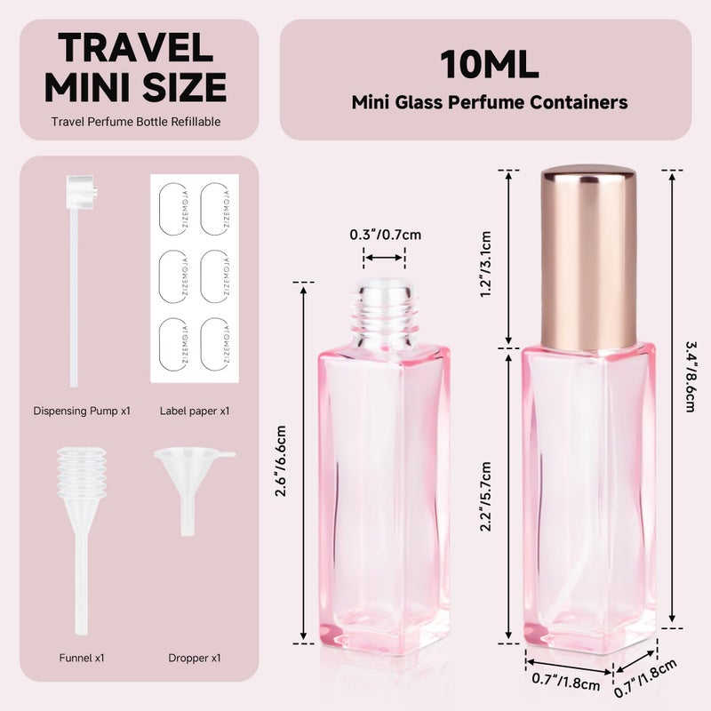ZIZEMOJA Perfume Refill Bottle, Mini Leak-proof Portable Perfume Travel Refillable Dispenser, 3pcs 10ml Empty Atomizer Sprayer, Pocket Glass Bottle with Funnel and Pipette for Cologne (Light Pink) - Image 2