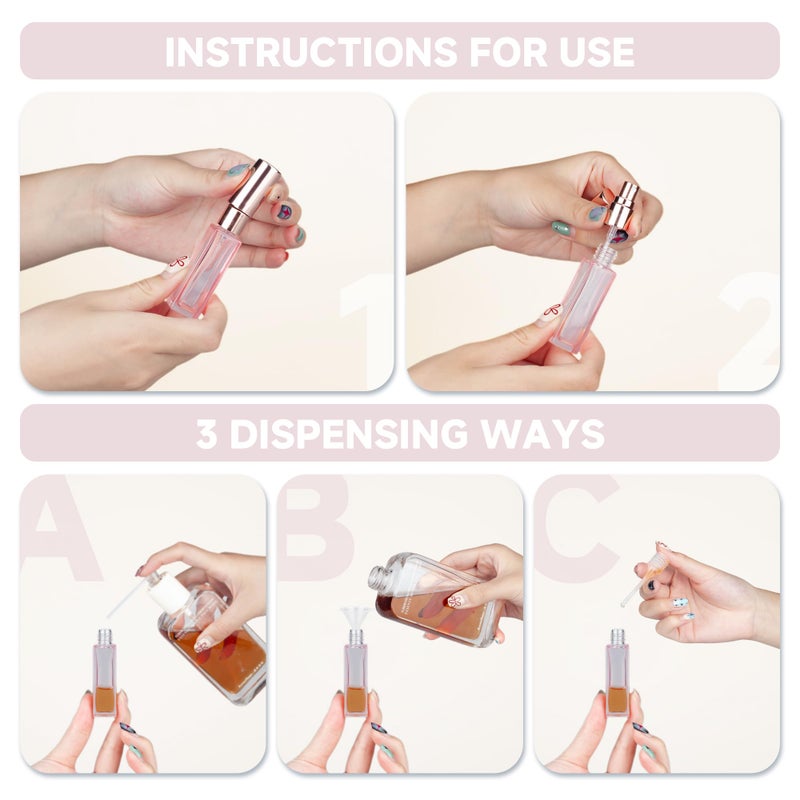 ZIZEMOJA Perfume Refill Bottle, Mini Leak-proof Portable Perfume Travel Refillable Dispenser, 3pcs 10ml Empty Atomizer Sprayer, Pocket Glass Bottle with Funnel and Pipette for Cologne (Light Pink) - Image 4