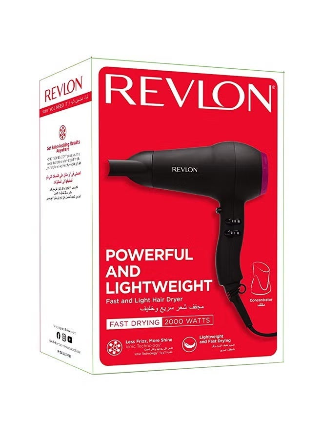 Revlon Fast & Light Hair Dryer, 2000 Watts, 3 heat, 2 speed settings. Cold shot Black 18.7 x 10.1 x 27.7cm - Image 5