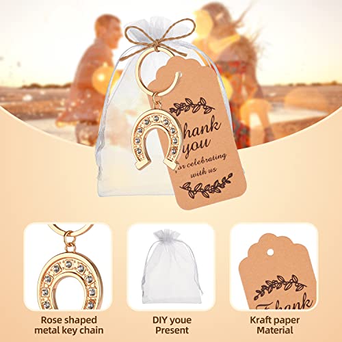 Winocbxt 50pcs Lucky Horseshoe Keychain/Keyring for Baby Shower,Wedding or Bridal Shower Party Favors,Gift,Souvenirs to Guests Bulk with Thank Tags and Gift Bags (horseshoe) - Image 3