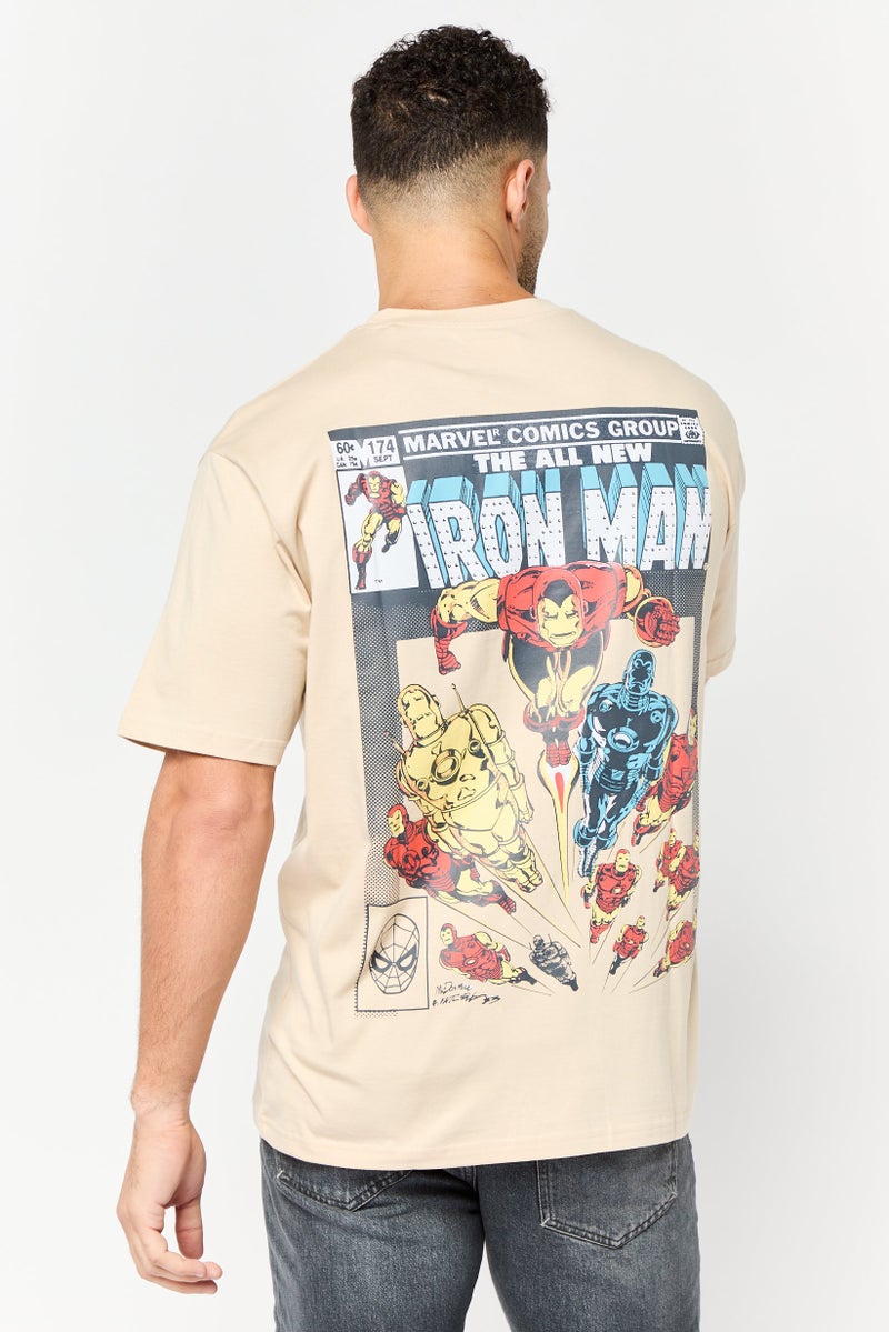 MARVEL Men Ironman Crew Neck Short Sleeves T-Shirt, Beige - Image 2