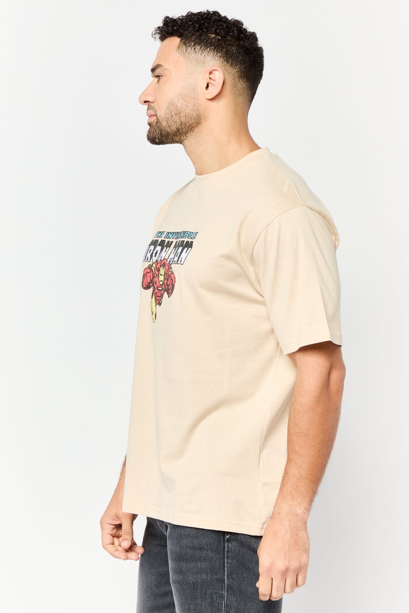 MARVEL Men Ironman Crew Neck Short Sleeves T-Shirt, Beige - Image 4