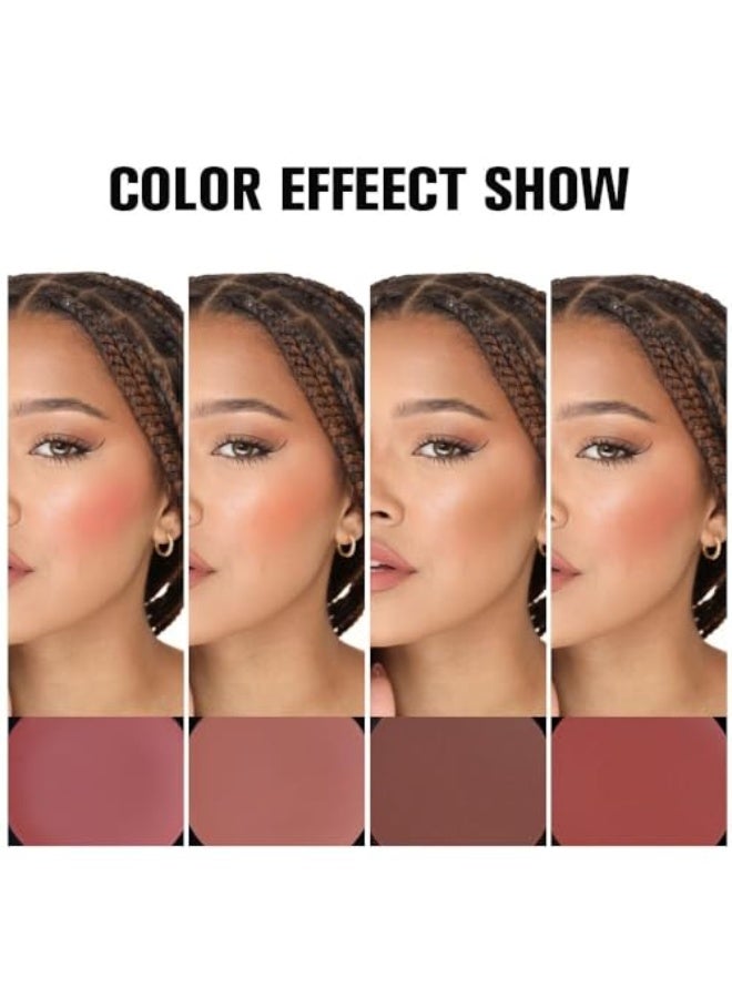 ® Matte Blush Cream Quads Makeup Palette, 4 Colors Pinkish Light Peach Light Brown Orange Red Cream Blush Palette, Long Lasting Waterproof Matte Blushs, Paleta de rubor 4 colores - Image 4