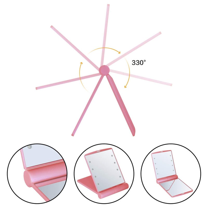 SHOPOLIFE Portable Folding Makeup Mirror with LED Lights for Girls Women at Home Travel 1 Pc Multicolor  - Image 5