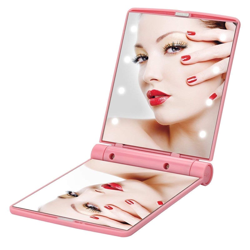 SHOPOLIFE Portable Folding Makeup Mirror with LED Lights for Girls Women at Home Travel 1 Pc Multicolor  - Image 1