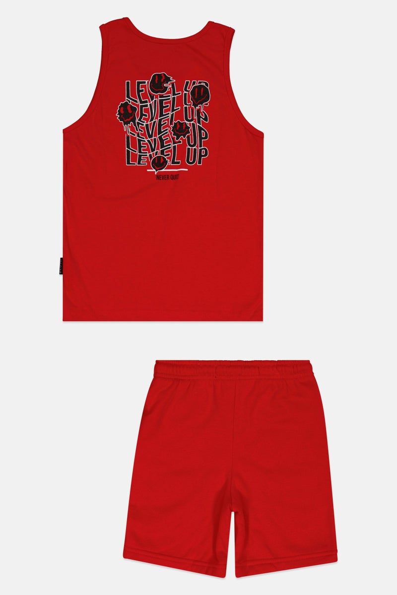 brooklyn طقم قميص بدون أكمام وشورتات للأطفال الأولاد 2 قطعة، أحمر - Image 2