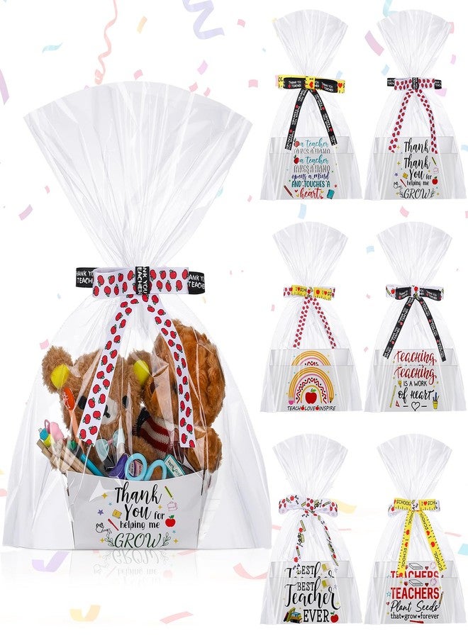 Reallnaive 6 Set Appreciation Teacher Gift Baskets Empty Thank You for Helping Me Grow Treat Boxes Graduation End of Year Gift Bags for Teachers Appreciation - Image 1
