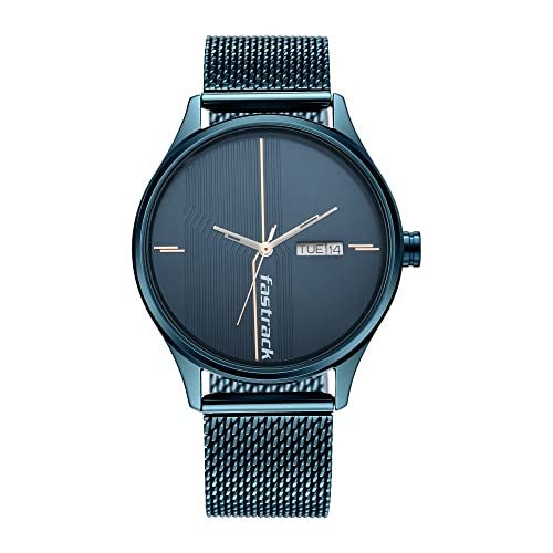 Fastrack Style Up Quartz Analog with Day & Date Blue Dial Blue Stainless Steel Strap Watch for Guys - NS3247QM01 - Image 1