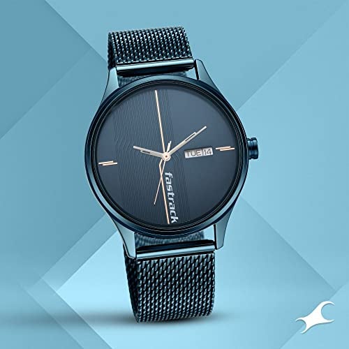 Fastrack Style Up Quartz Analog with Day & Date Blue Dial Blue Stainless Steel Strap Watch for Guys - NS3247QM01 - Image 3