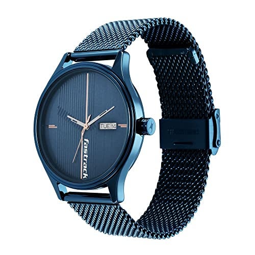 Fastrack Style Up Quartz Analog with Day & Date Blue Dial Blue Stainless Steel Strap Watch for Guys - NS3247QM01 - Image 4