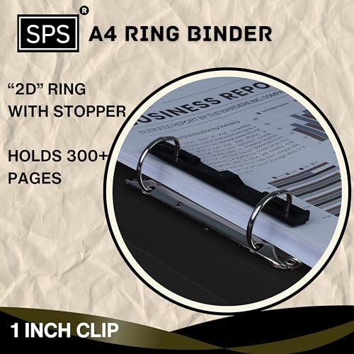 SPS A4 Size 2D Ring Binder File, Office File for Certificates and Documents | for Office and School Documentation, Black - Pack of 4 - Image 2