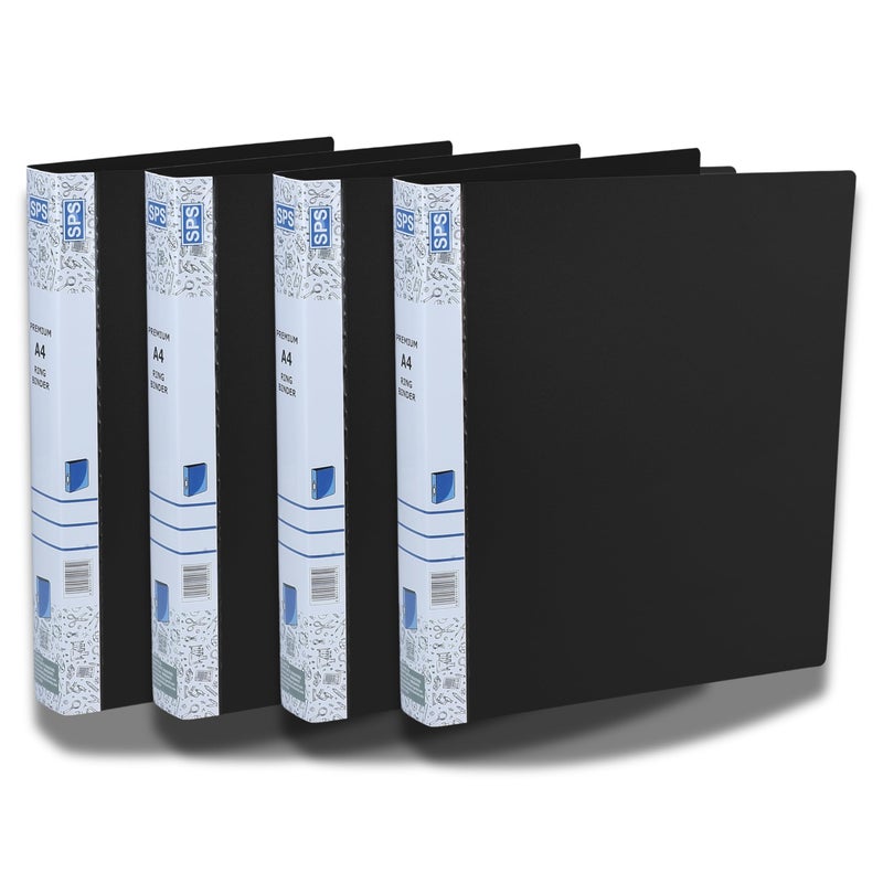 SPS A4 Size 2D Ring Binder File, Office File for Certificates and Documents | for Office and School Documentation, Black - Pack of 4 - Image 5