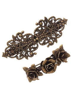 2PCS Retro Vintage Metal French Barrette Clip Hair Clasp Roses Bronze Accessories