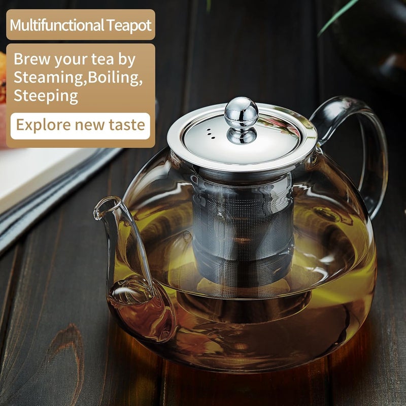DOPUDO 40OZ (1200ML) Glass Teapot with Infuser Stovetop Safe, Clear Glass Tea Pot Kettle, Borosilicate Tea Pot with Infusers Filter for Loose Tea, Tea Kettle Dishwasher Safe (Black) - Image 4