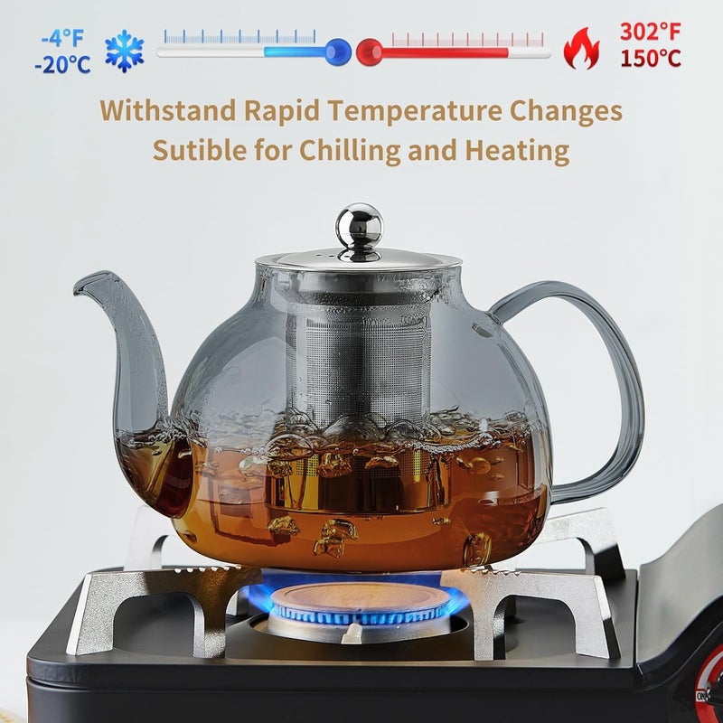 DOPUDO 40OZ (1200ML) Glass Teapot with Infuser Stovetop Safe, Clear Glass Tea Pot Kettle, Borosilicate Tea Pot with Infusers Filter for Loose Tea, Tea Kettle Dishwasher Safe (Black) - Image 5