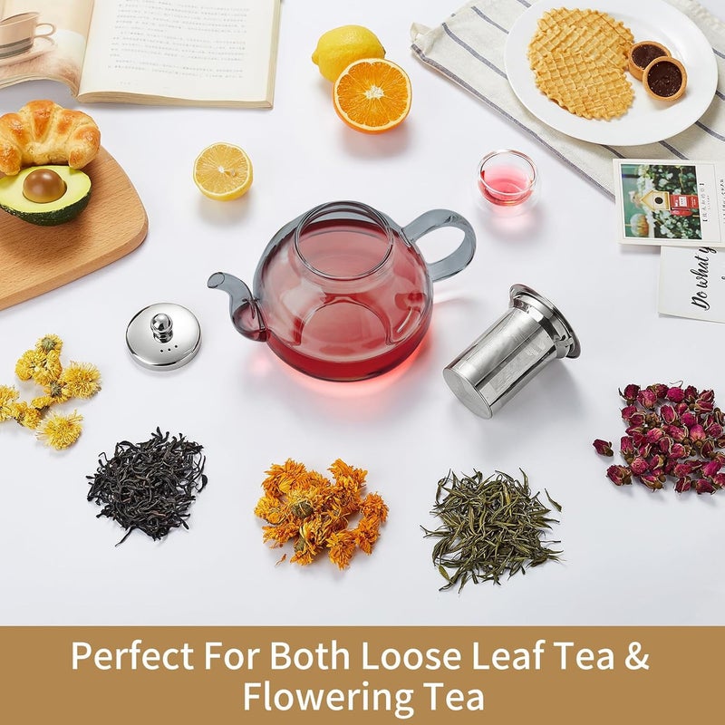 DOPUDO 40OZ (1200ML) Glass Teapot with Infuser Stovetop Safe, Clear Glass Tea Pot Kettle, Borosilicate Tea Pot with Infusers Filter for Loose Tea, Tea Kettle Dishwasher Safe (Black) - Image 1