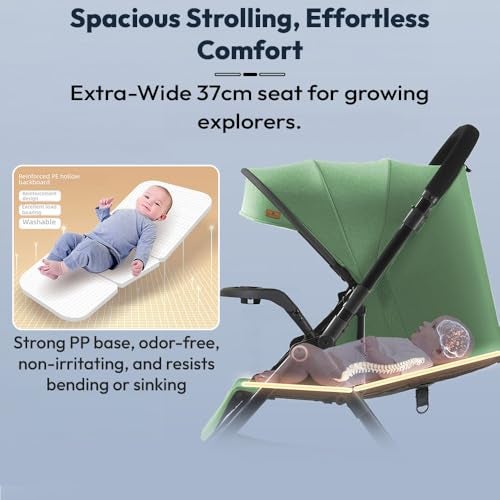 StarAndDaisy Stroller for Baby Boy Girl 0 to 5 Years/Foldable Baby Stroller Light Weight with Multi-Level Seat Recline, 5 Point Safety Belt, Pram for Kids-Green - Image 2