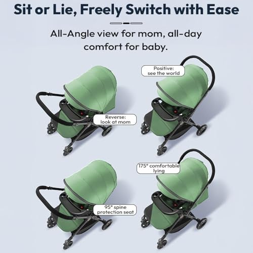 StarAndDaisy Stroller for Baby Boy Girl 0 to 5 Years/Foldable Baby Stroller Light Weight with Multi-Level Seat Recline, 5 Point Safety Belt, Pram for Kids-Green - Image 4