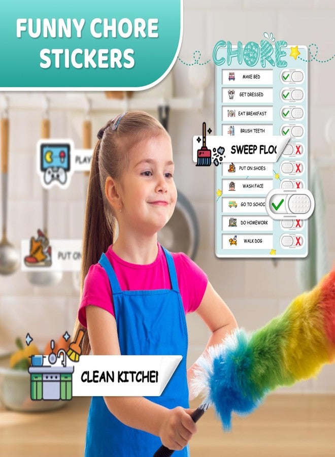 Boxveria Dry Erase Kids Chore Chart for 2 Kids Pink and Blue - Magnetic Routine Chart with Slider Cute Design Stickers, Morning Bedtime Routine Chart for Toddlers Visual Schedule for Kid - Image 4