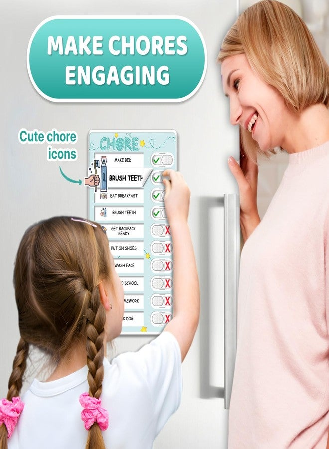 Boxveria Dry Erase Kids Chore Chart for 2 Kids Pink and Blue - Magnetic Routine Chart with Slider Cute Design Stickers, Morning Bedtime Routine Chart for Toddlers Visual Schedule for Kid - Image 3