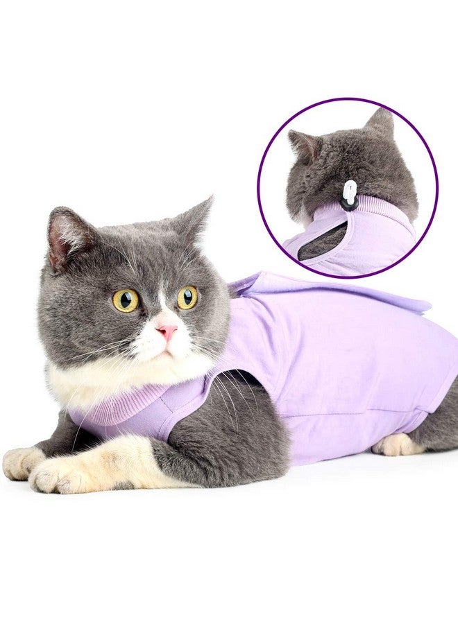 oUUoNNo oUUoNNo Cat Wound Surgery Recovery Suit for Abdominal Wounds or Skin Diseases, After Surgery Wear, Pajama Suit, E-Collar Alternative for Cats (M, Purple)  - Image 1