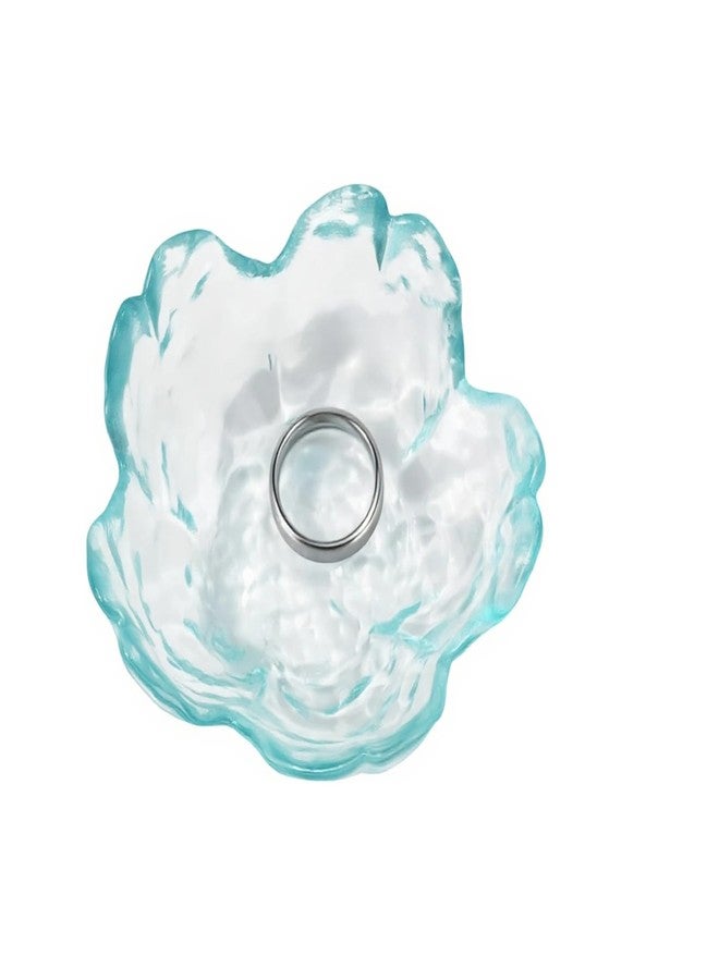 VANTOBEST Blue Flower Glass Ring Dish Jewelry Tray Crystal Trinket Holder for Nightstand Bathroom Decor Gift 8.2x3.5CM - Image 1