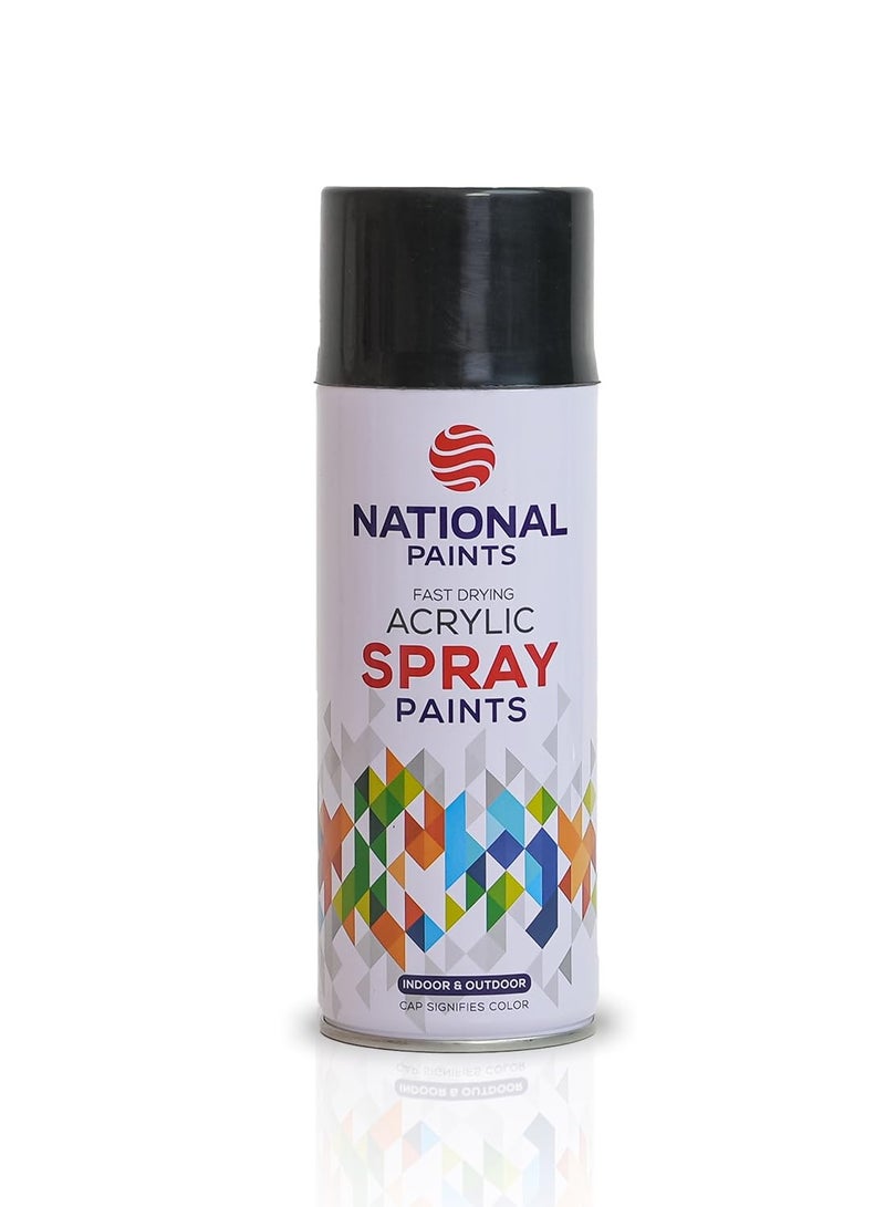 NATIONAL PAINTS طلاء أكريليك رذاذ أسود لامع 400 مل - سريع الجفاف، إنهاء للاستخدام على أسطح متعددة - Image 1