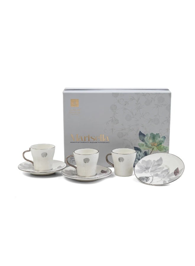 Porcelain Tea Set 12 Pcs From Marisella - Grey + Silver - Image 1