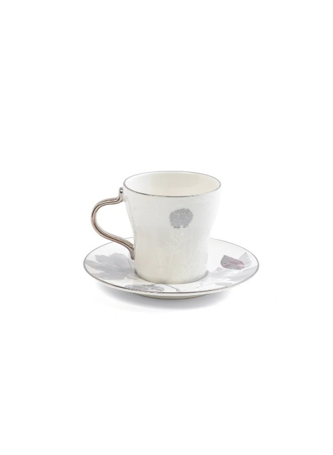 Porcelain Tea Set 12 Pcs From Marisella - Grey + Silver - Image 3