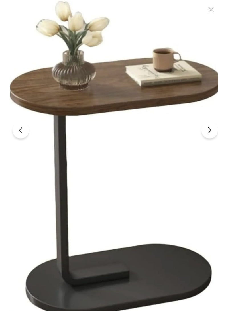 طاولة قهوة عصرية | طاولة جانبية على شكل حرف C بسطح خشبي بني وإطار معدني أسود (1 قطع) - Image 3