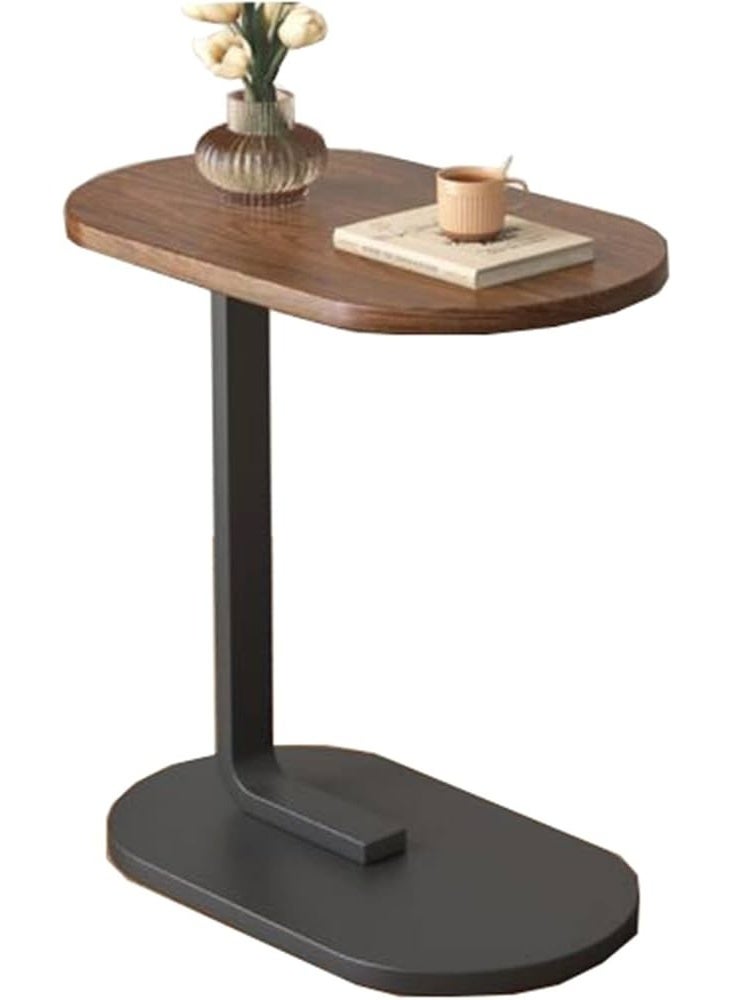 طاولة قهوة عصرية | طاولة جانبية على شكل حرف C بسطح خشبي بني وإطار معدني أسود (1 قطع) - Image 1