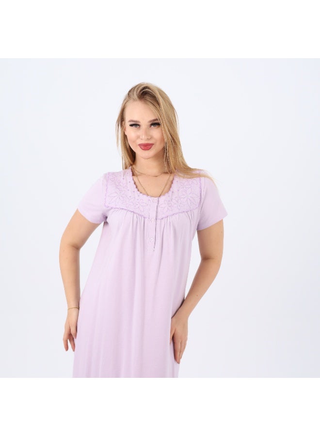zecotex  Women's Cotton Embroidered Nightgown | Short Sleeve Sleep Dress with Button Front | Soft & Breathable Plus Size Nightwear (M–5XL)  - Image 4