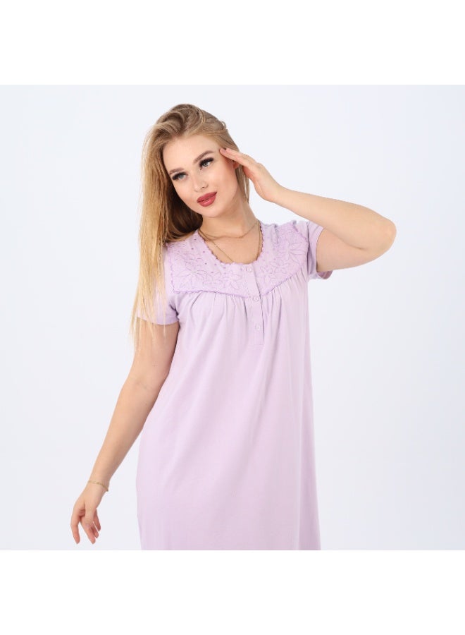zecotex  Women's Cotton Embroidered Nightgown | Short Sleeve Sleep Dress with Button Front | Soft & Breathable Plus Size Nightwear (M–5XL)  - Image 5