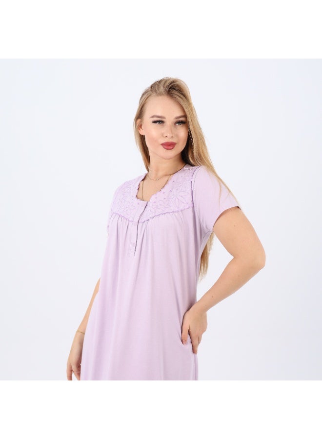 zecotex  Women's Cotton Embroidered Nightgown | Short Sleeve Sleep Dress with Button Front | Soft & Breathable Plus Size Nightwear (M–5XL)  - Image 3