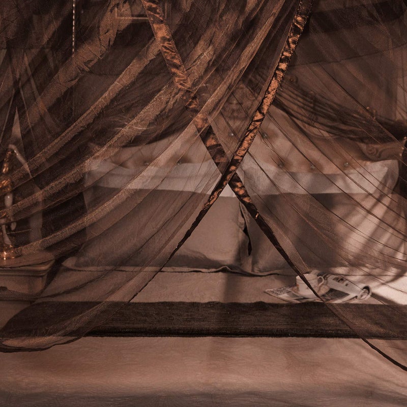 Mengersi 4 Corners Post Canopy Bed Curtains for Adults Bed Netting Bedroom Decoration (Queen, Coffee) - Image 4