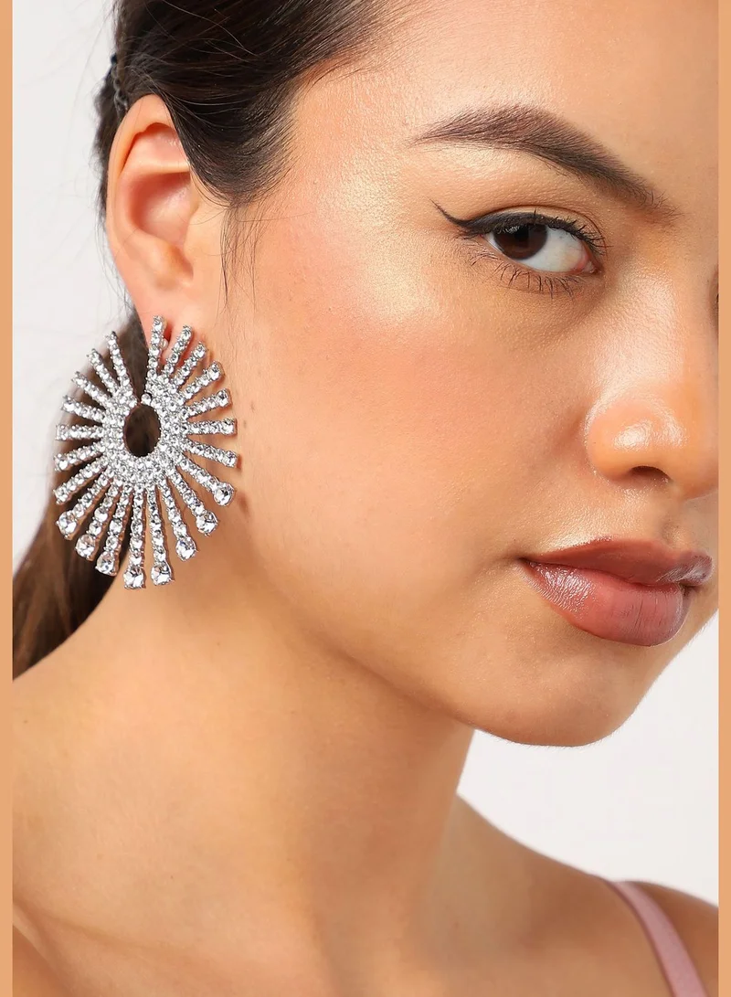 SOHI Silver Plated Designer Stone Stud