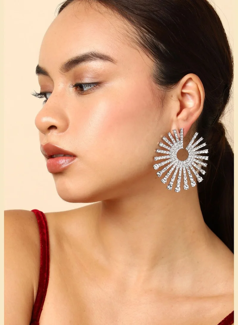 SOHI Silver Plated Designer Stone Stud
