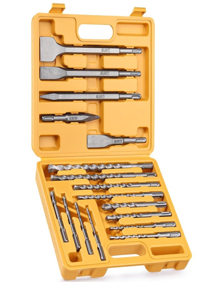 TGFTGF 17-Piece SDS Plus Rotary Hammer Drill Bits and Chisel Set, YG8C Carbide Tips, SDS Plus Bits, Masonry Drill Bit Set for Concrete, Brick and Stone, with Storage Case, Ideal Tool for DIY, Home - Image 1