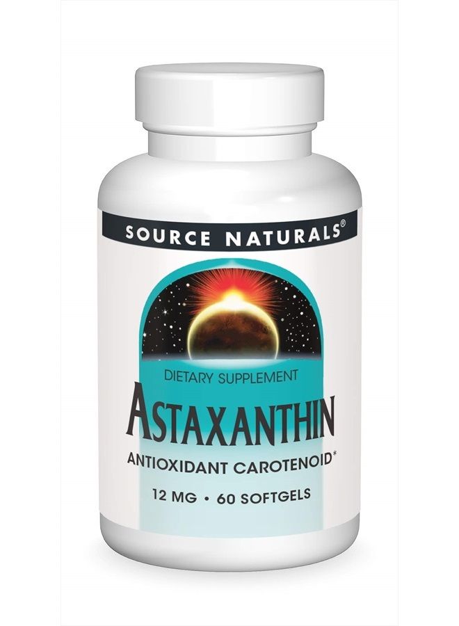 Source Naturals أستازانتين 12 ملغ، كاروتينويد مضاد للأكسدة - 60 كبسولة لينة - Image 1